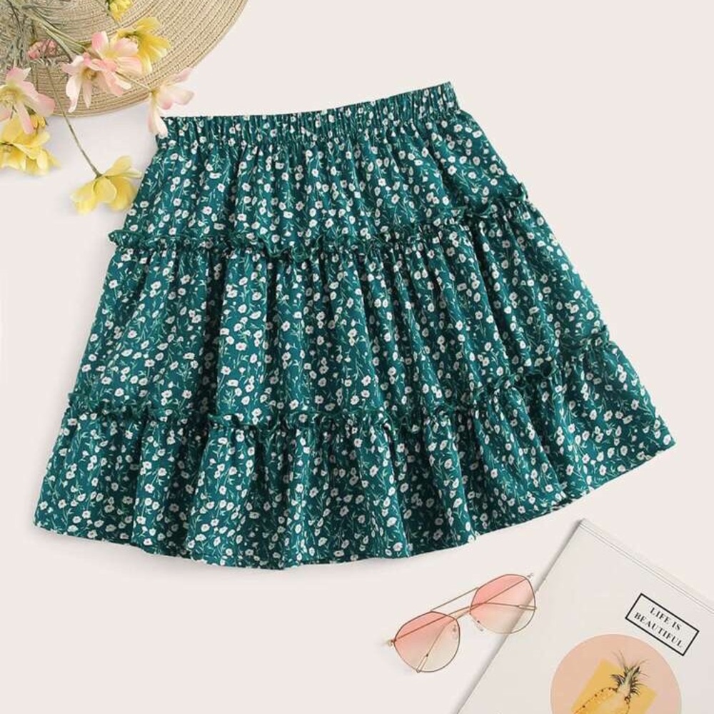 teal floral skirt